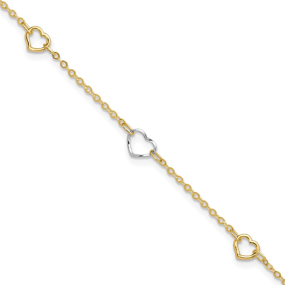 FJC Finejewelers 14 kt Two Tone Gold Cable Polished Heart 9in Plus 1in ext Anklet 9 Inches x 8 mm