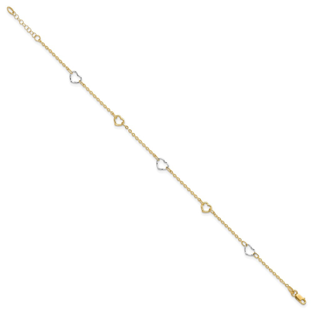 FJC Finejewelers 14 kt Two Tone Gold Cable Polished Heart 9in Plus 1in ext Anklet 9 Inches x 8 mm
