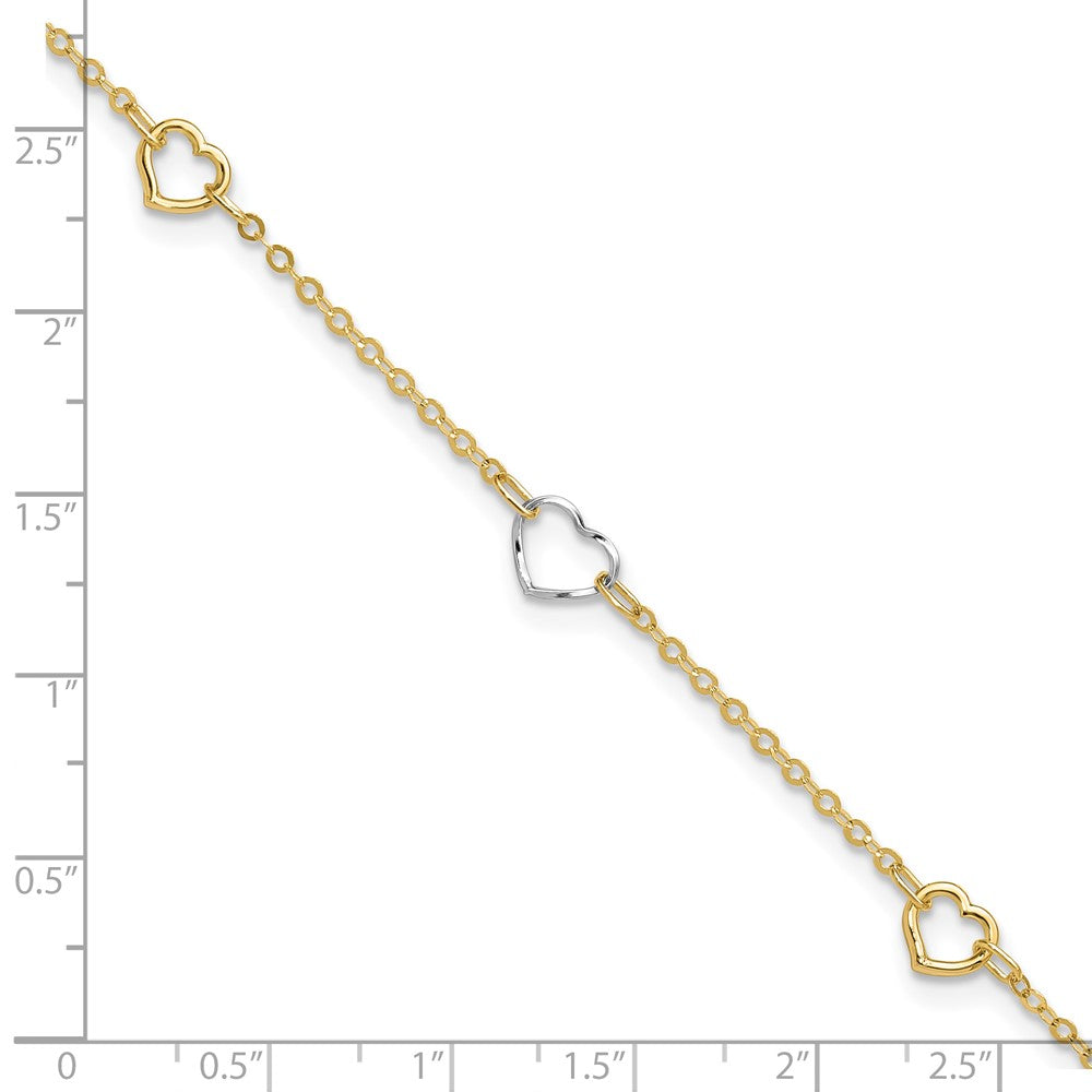 FJC Finejewelers 14 kt Two Tone Gold Cable Polished Heart 9in Plus 1in ext Anklet 9 Inches x 8 mm