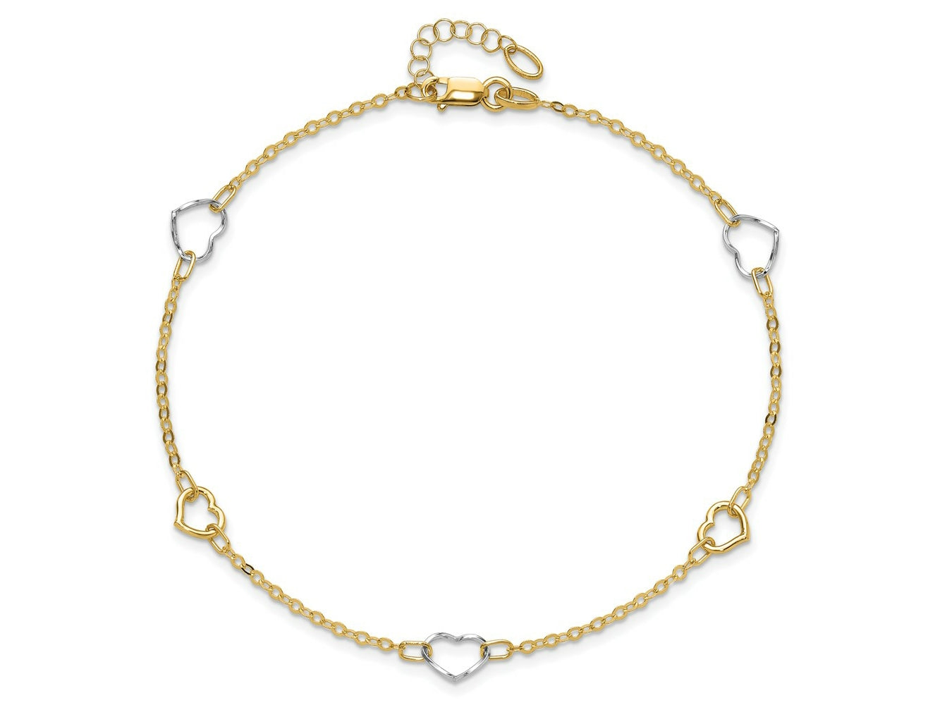 FJC Finejewelers 14 kt Two Tone Gold Cable Polished Heart 9in Plus 1in ext Anklet 9 Inches x 8 mm
