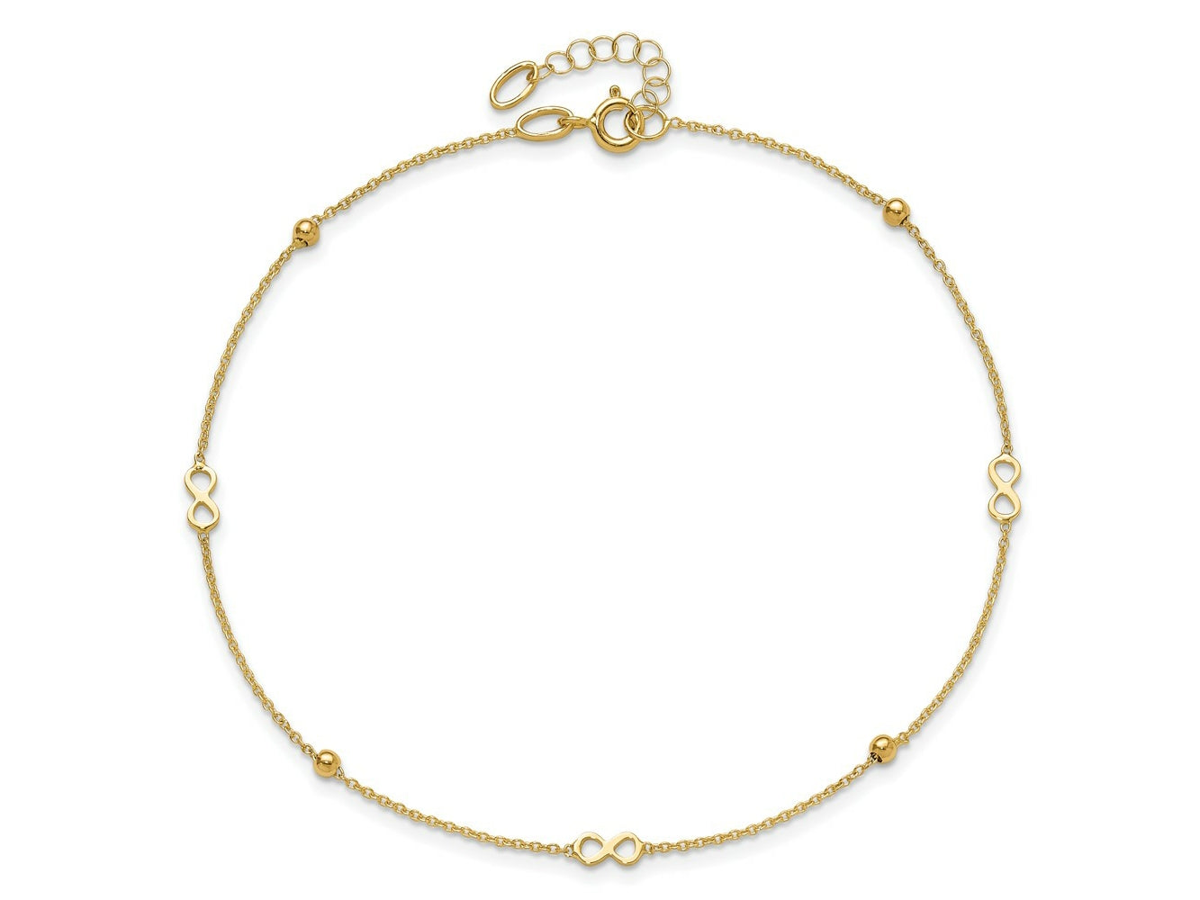 FJC Finejewelers 14 kt Yellow Gold Cable Polished Infinity 9in Plus 1in ext Anklet 9 Inches x 0 mm
