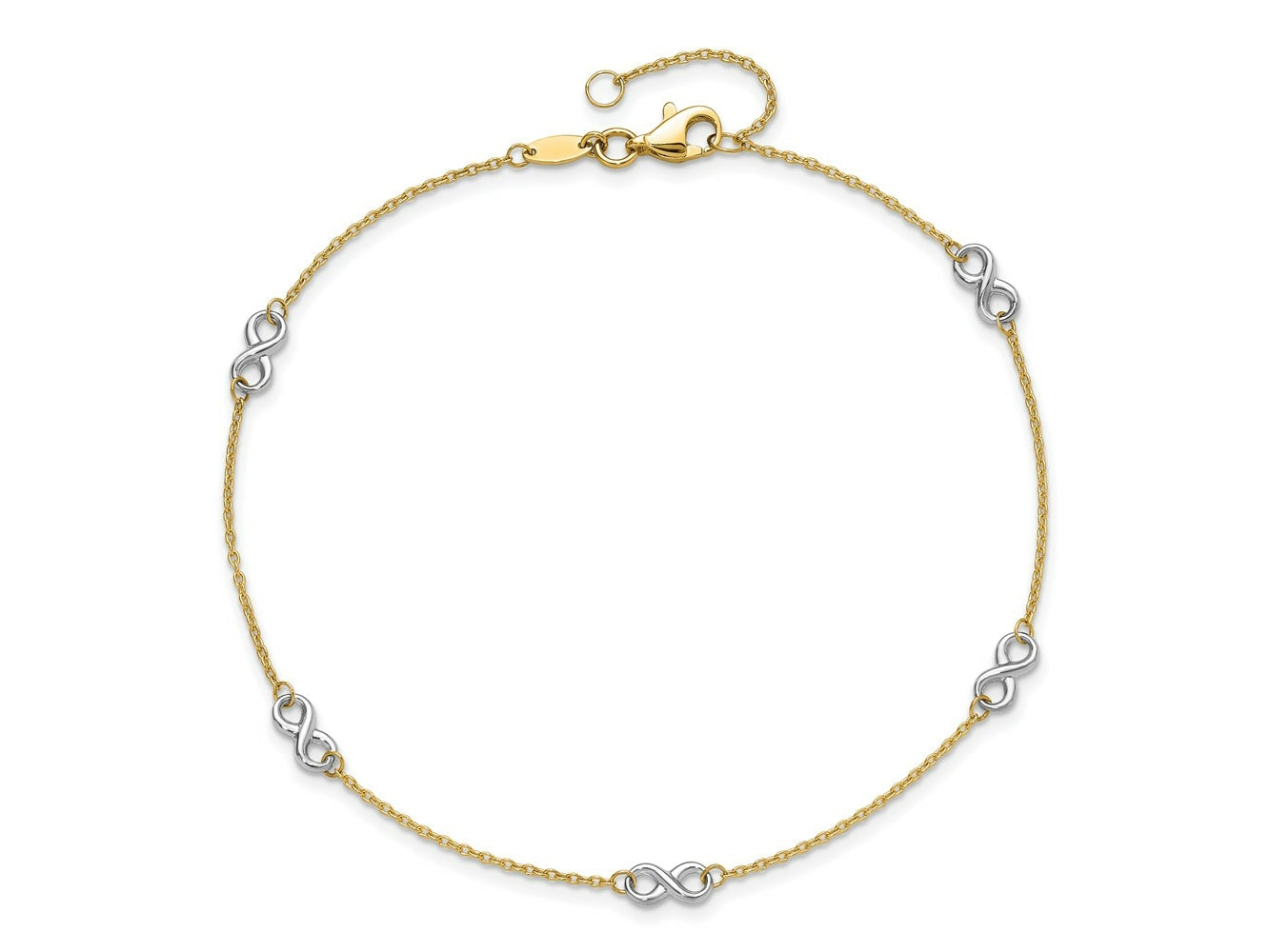 FJC Finejewelers 14 kt Two Tone Gold Cable Polished Infinity 9in Plus 1 in ext. Anklet 9 Inches x 8 mm