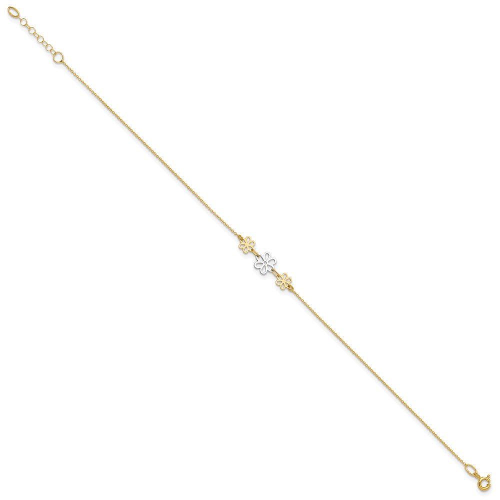 FJC Finejewelers 14 kt Two Tone Gold Cable Polished Three Flower 9in Plus 1in ext Anklet 9 Inches x 24 mm