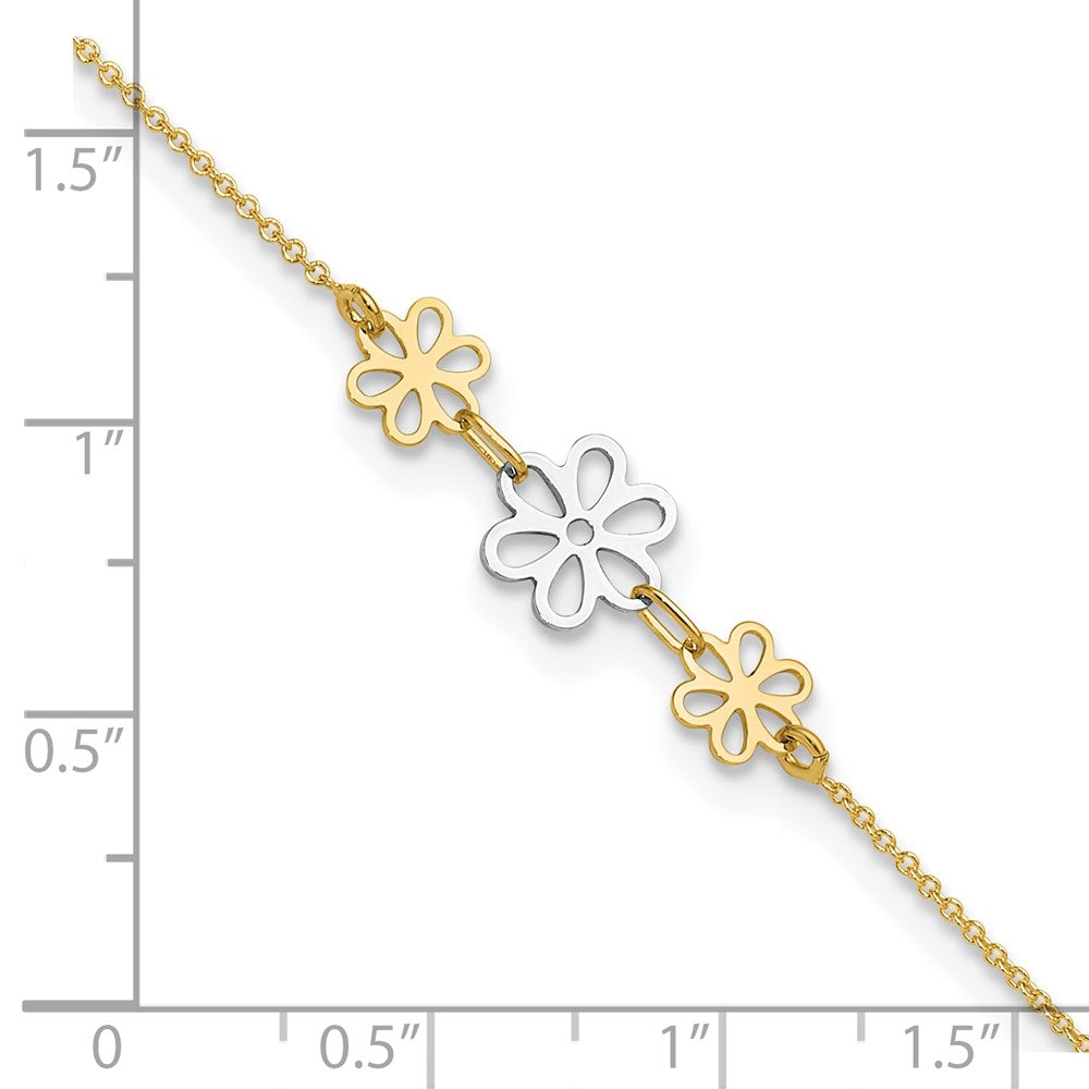 FJC Finejewelers 14 kt Two Tone Gold Cable Polished Three Flower 9in Plus 1in ext Anklet 9 Inches x 24 mm
