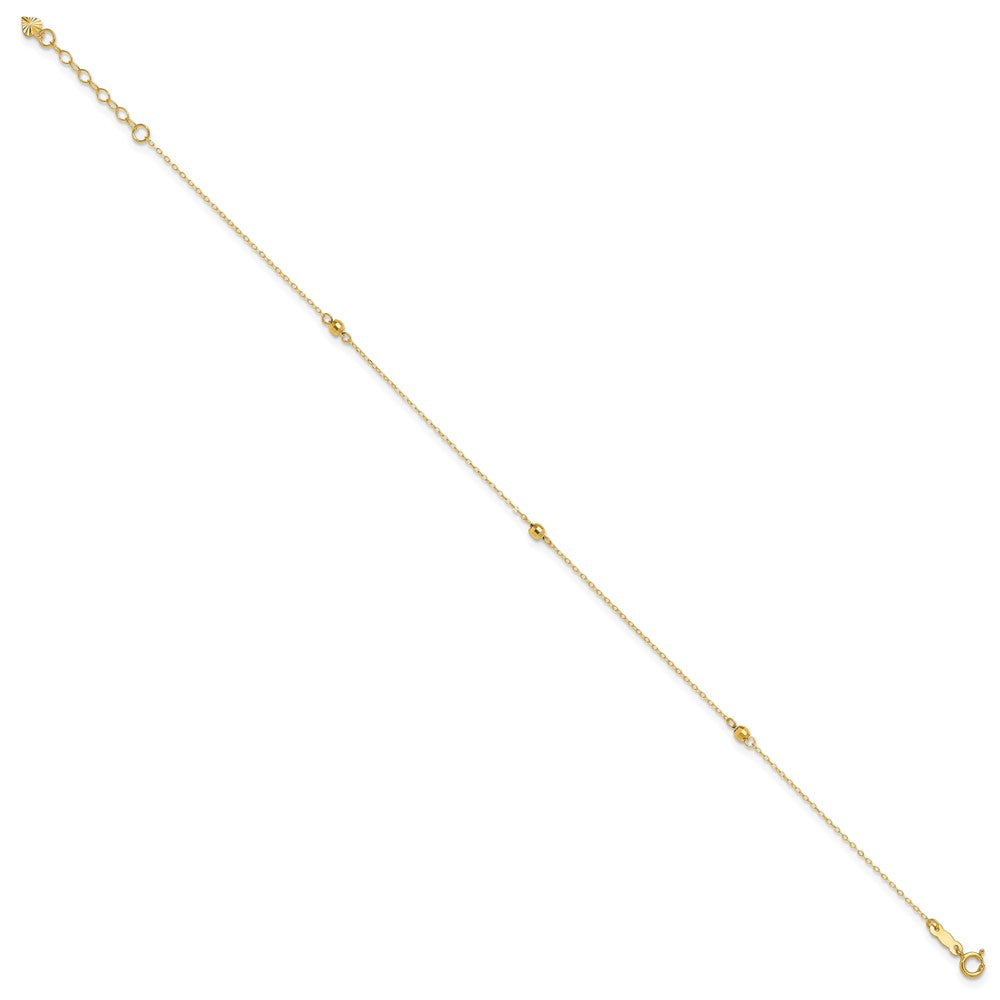 FJC Finejewelers 14 kt Yellow Gold Cable Mirror Beads 9in Plus 1in Ext Anklet 9 Inches x 0 mm
