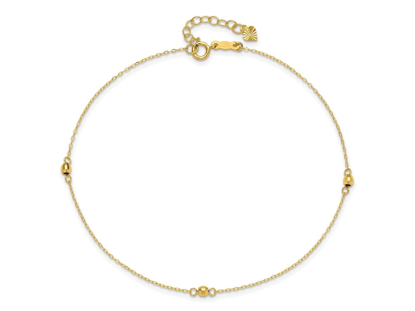 FJC Finejewelers 14 kt Yellow Gold Cable Mirror Beads 9in Plus 1in Ext Anklet 9 Inches x 0 mm
