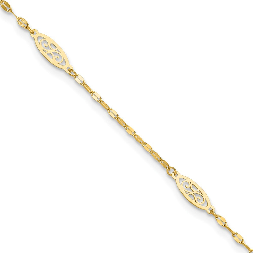 FJC Finejewelers 14 kt Yellow Gold Polished Fancy Filigree Link 9in Plus 1 in ext. Anklet 9 Inches x 9 mm