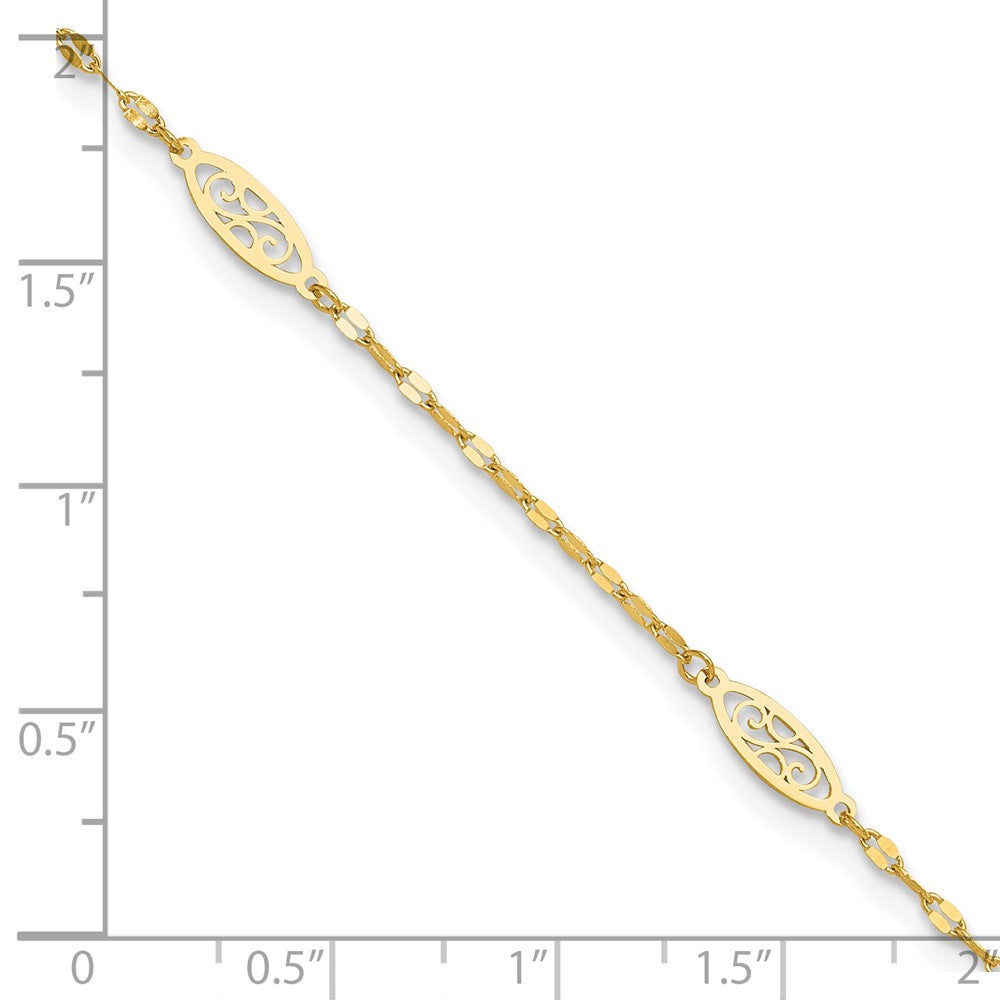 FJC Finejewelers 14 kt Yellow Gold Polished Fancy Filigree Link 9in Plus 1 in ext. Anklet 9 Inches x 9 mm