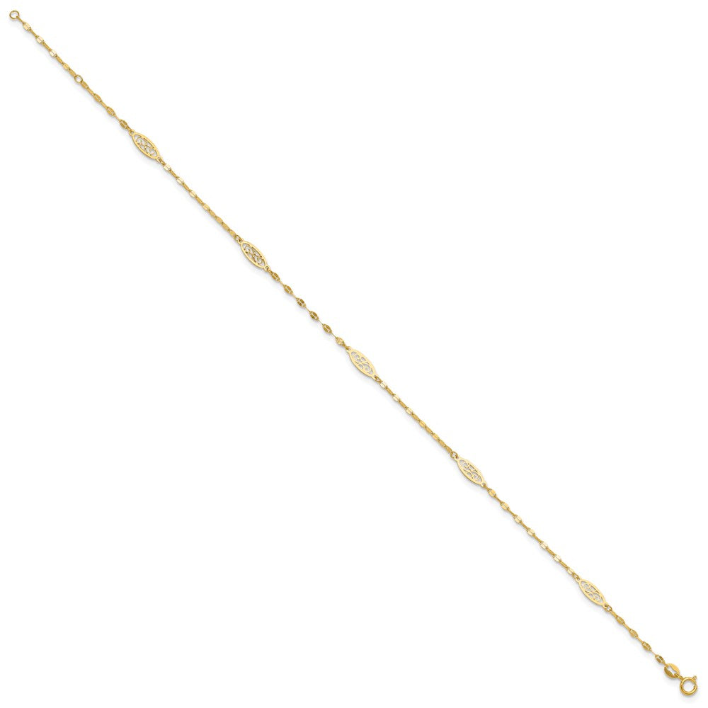 FJC Finejewelers 14 kt Yellow Gold Polished Fancy Filigree Link 9in Plus 1 in ext. Anklet 9 Inches x 9 mm
