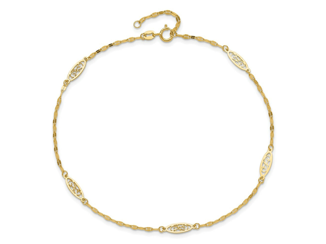 FJC Finejewelers 14 kt Yellow Gold Polished Fancy Filigree Link 9in Plus 1 in ext. Anklet 9 Inches x 9 mm