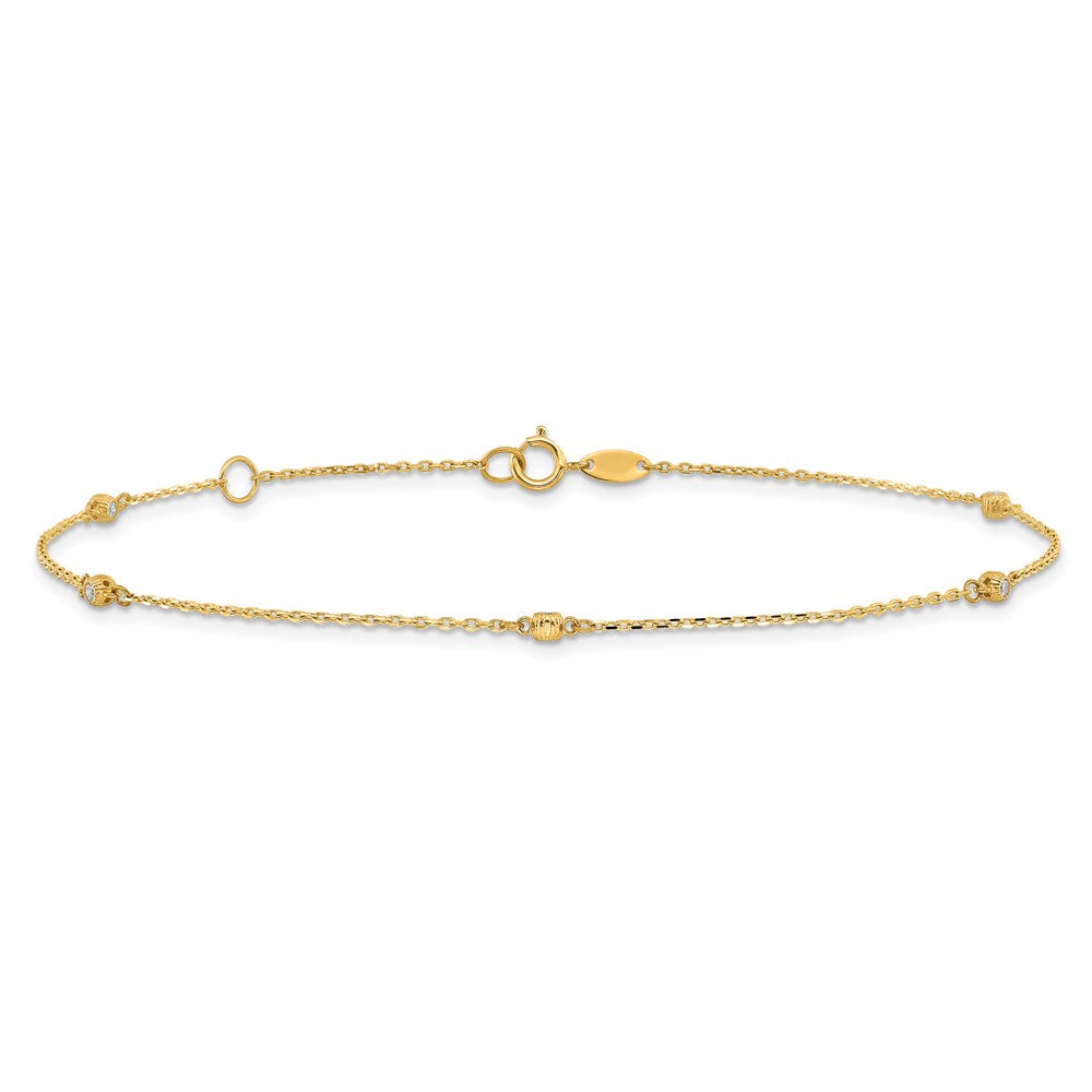 FJC Finejewelers 14 kt Yellow Gold Cable Polished CZ 5 Station 9in with 1 in ext. Anklet 9 Inches x 2 mm