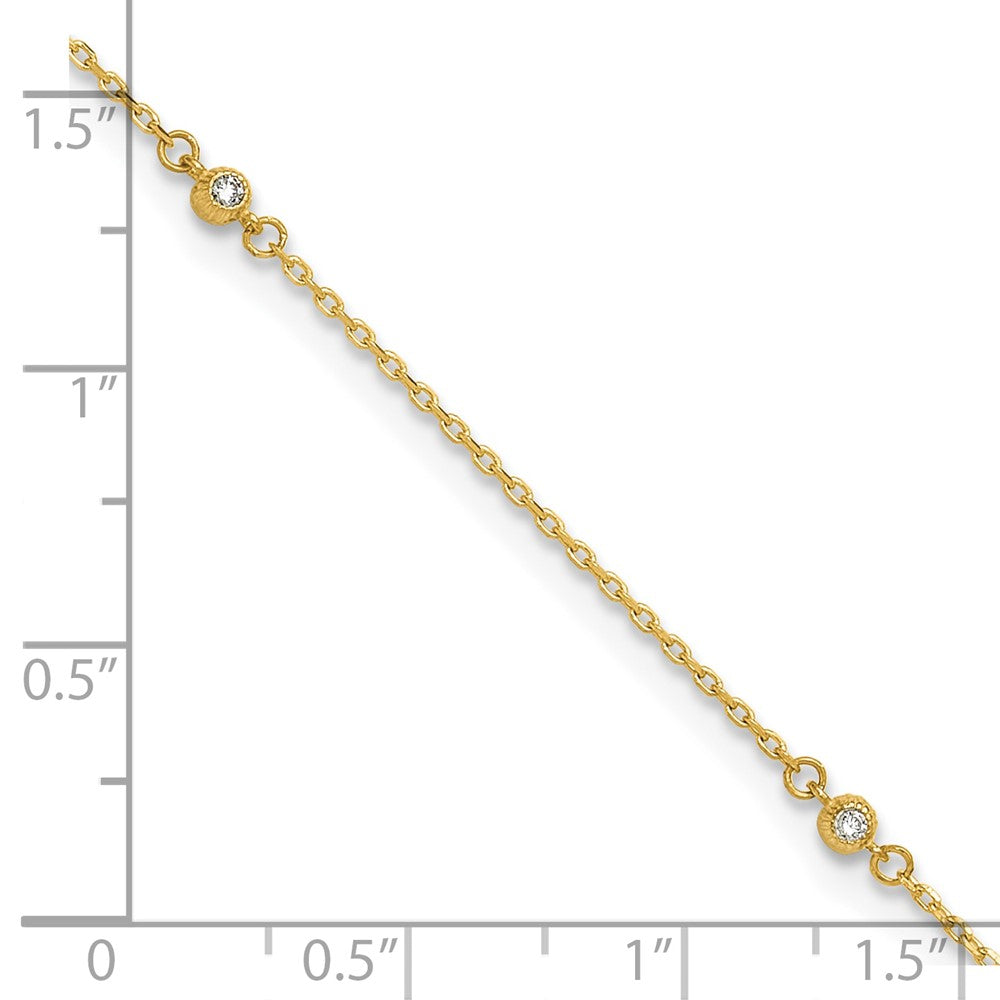 FJC Finejewelers 14 kt Yellow Gold Cable Polished CZ 5 Station 9in with 1 in ext. Anklet 9 Inches x 2 mm
