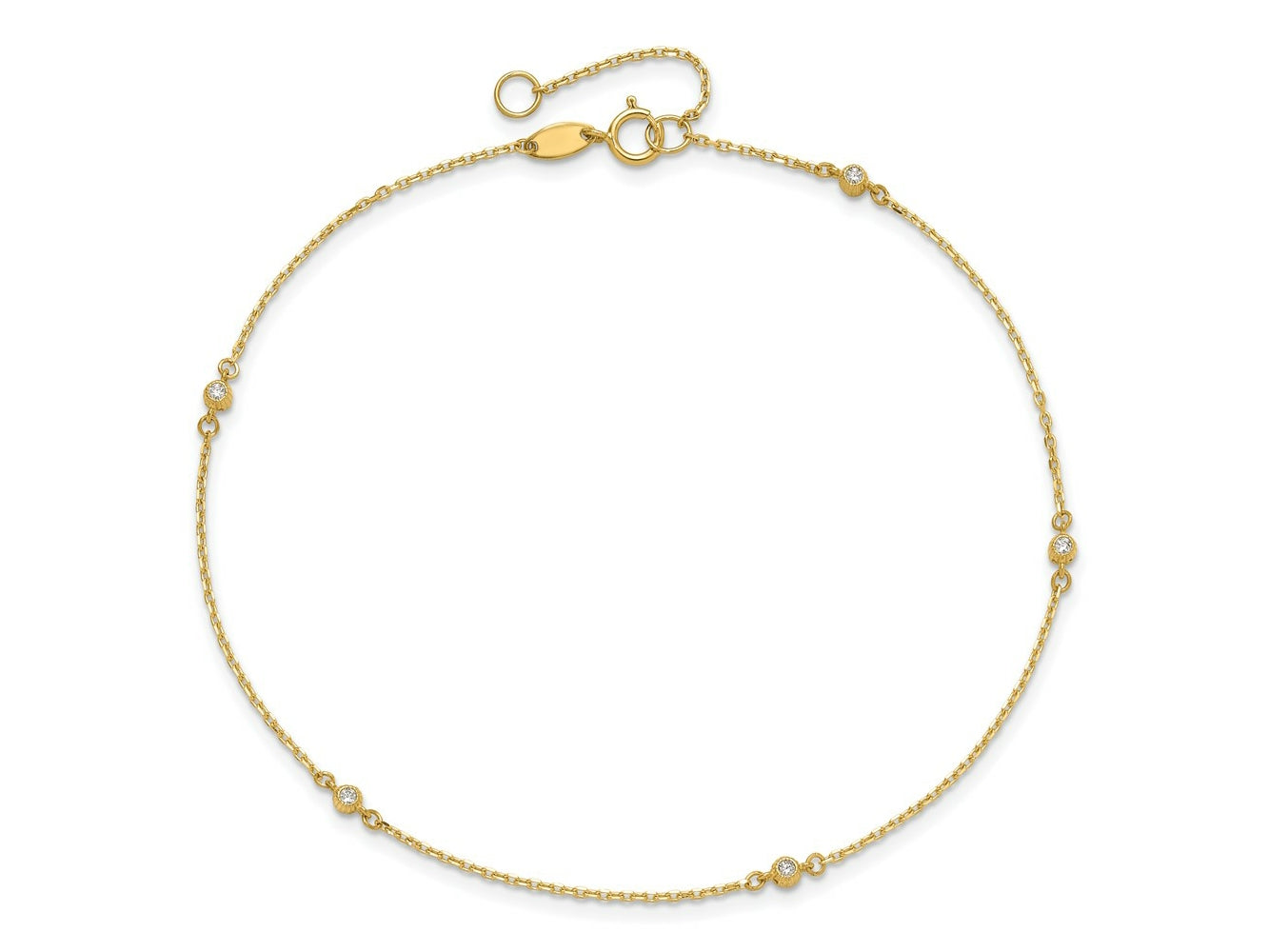 FJC Finejewelers 14 kt Yellow Gold Cable Polished CZ 5 Station 9in with 1 in ext. Anklet 9 Inches x 2 mm