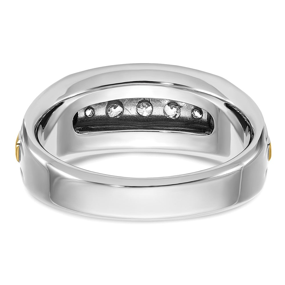 FJC Finejewelers 14 kt Two Tone Gold Men's Satin/Grooved Complete 5-Stone Lab Grown Diamonds Ring 9 mm