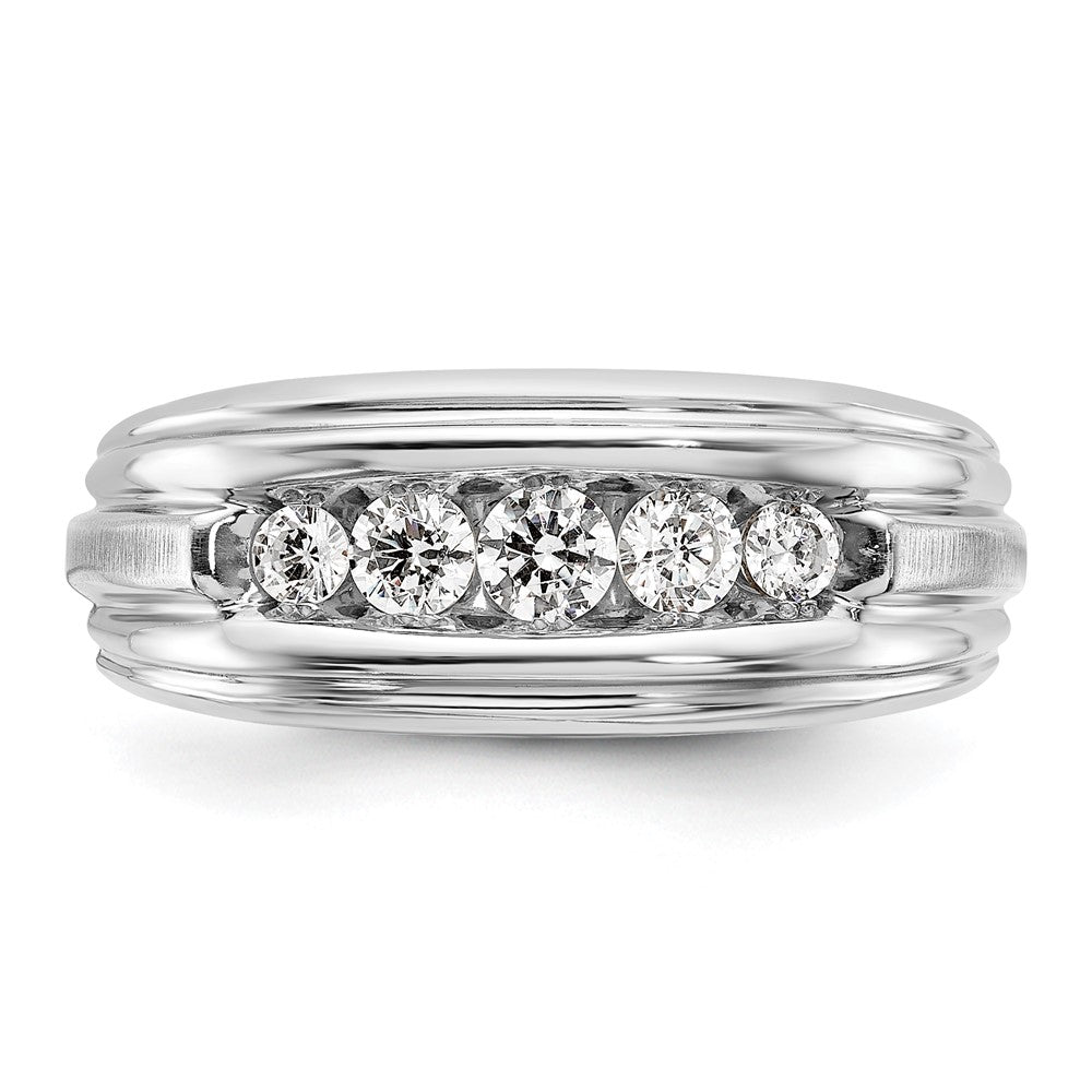 FJC Finejewelers 14 kt Two Tone Gold Men's Satin/Grooved Complete 5-Stone Lab Grown Diamonds Ring 9 mm