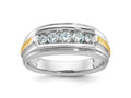 FJC Finejewelers 14 kt Two Tone Gold Men's Satin/Grooved Complete 5-Stone Lab Grown Diamonds Ring 9 mm