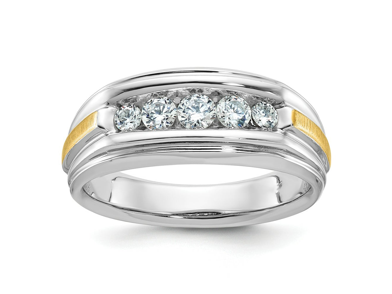 FJC Finejewelers 14 kt Two Tone Gold Men's Satin/Grooved Complete 5-Stone Lab Grown Diamonds Ring 9 mm