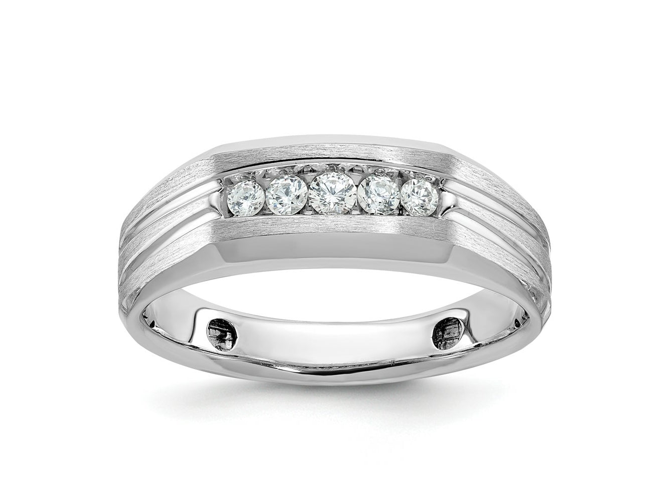 FJC Finejewelers 14 kt White Gold Men's Satin/Grooved 5-Stone Lab Grown Diamonds Ring 7 mm