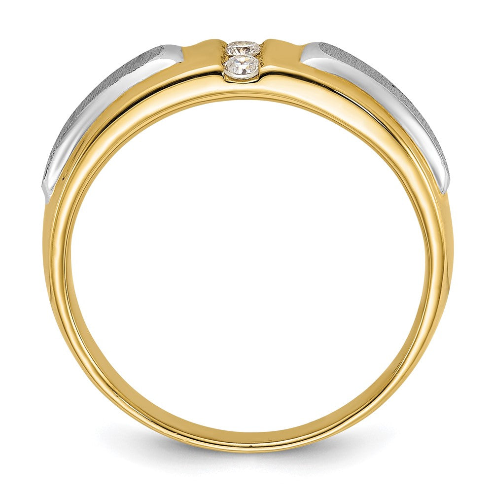 FJC Finejewelers 14 kt Two Tone Gold Men's Polished and Satin 3-Stone Lab Grown Diamonds Ring 6 mm