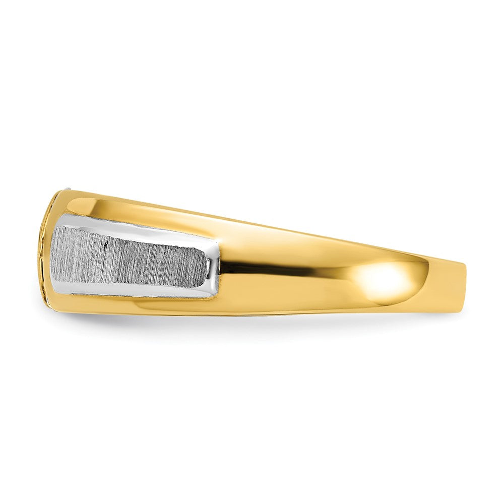 FJC Finejewelers 14 kt Two Tone Gold Men's Polished and Satin 3-Stone Lab Grown Diamonds Ring 6 mm