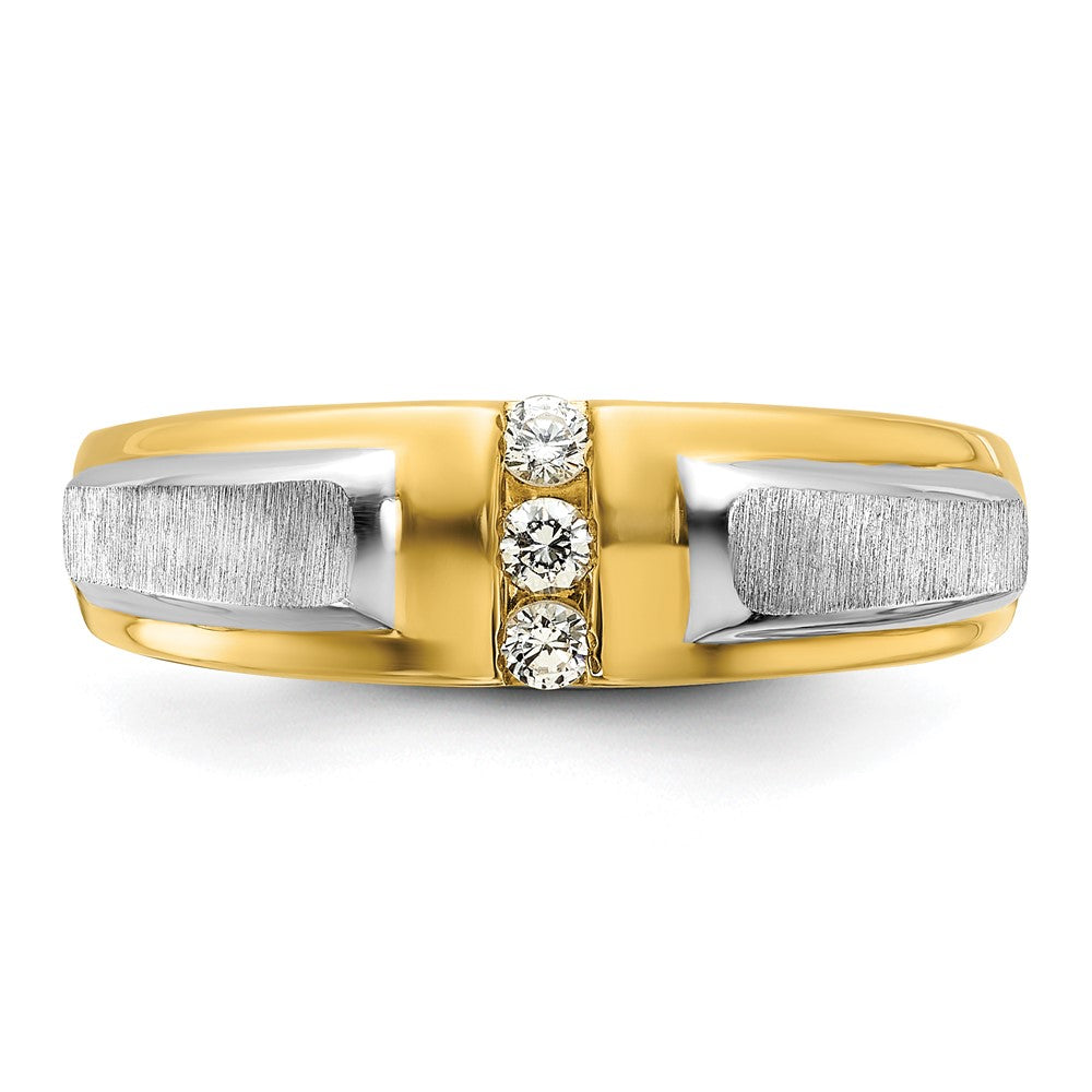 FJC Finejewelers 14 kt Two Tone Gold Men's Polished and Satin 3-Stone Lab Grown Diamonds Ring 6 mm