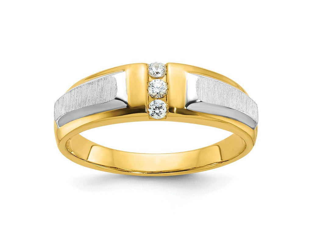 FJC Finejewelers 14 kt Two Tone Gold Men's Polished and Satin 3-Stone Lab Grown Diamonds Ring 6 mm