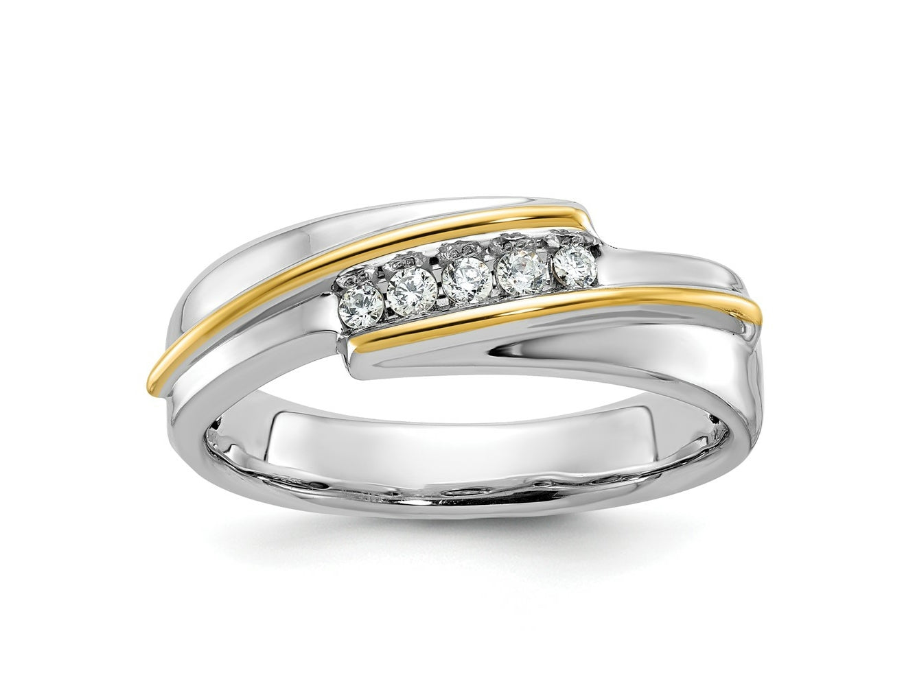 FJC Finejewelers 14 kt Two Tone Gold Men's Polished 5-Stone Lab Grown Diamonds Ring 7 mm