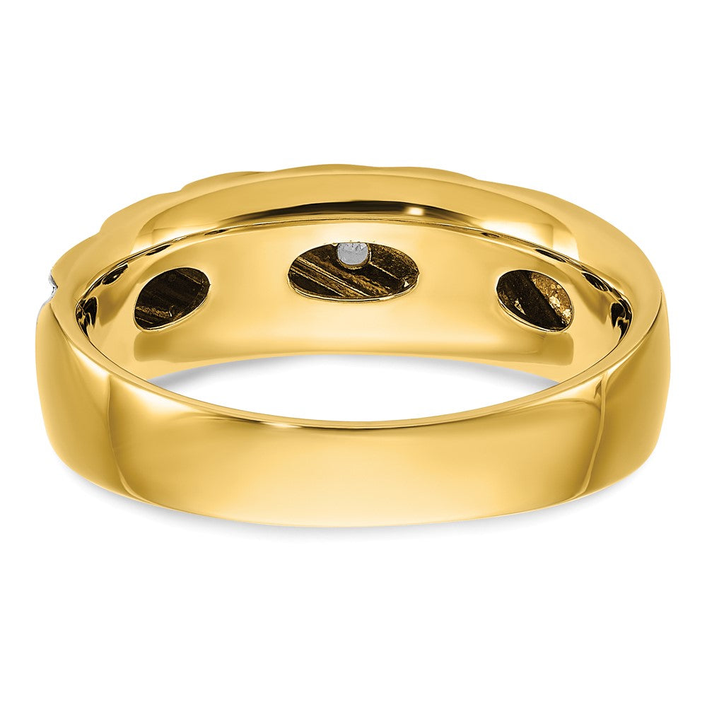 FJC Finejewelers 14 kt Yellow Gold with Rhodium Men's Polish/Grooved Lab Grown Diamonds Ring 7 mm