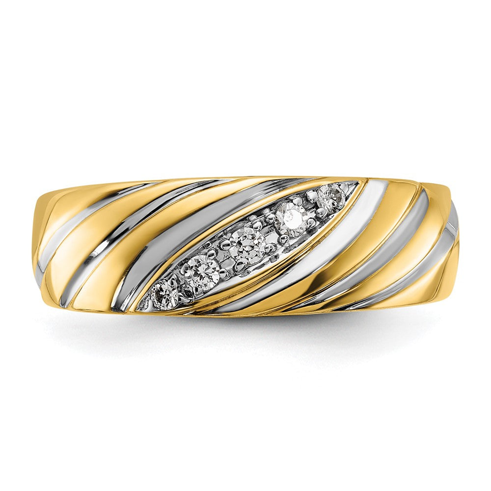 FJC Finejewelers 14 kt Yellow Gold with Rhodium Men's Polish/Grooved Lab Grown Diamonds Ring 7 mm