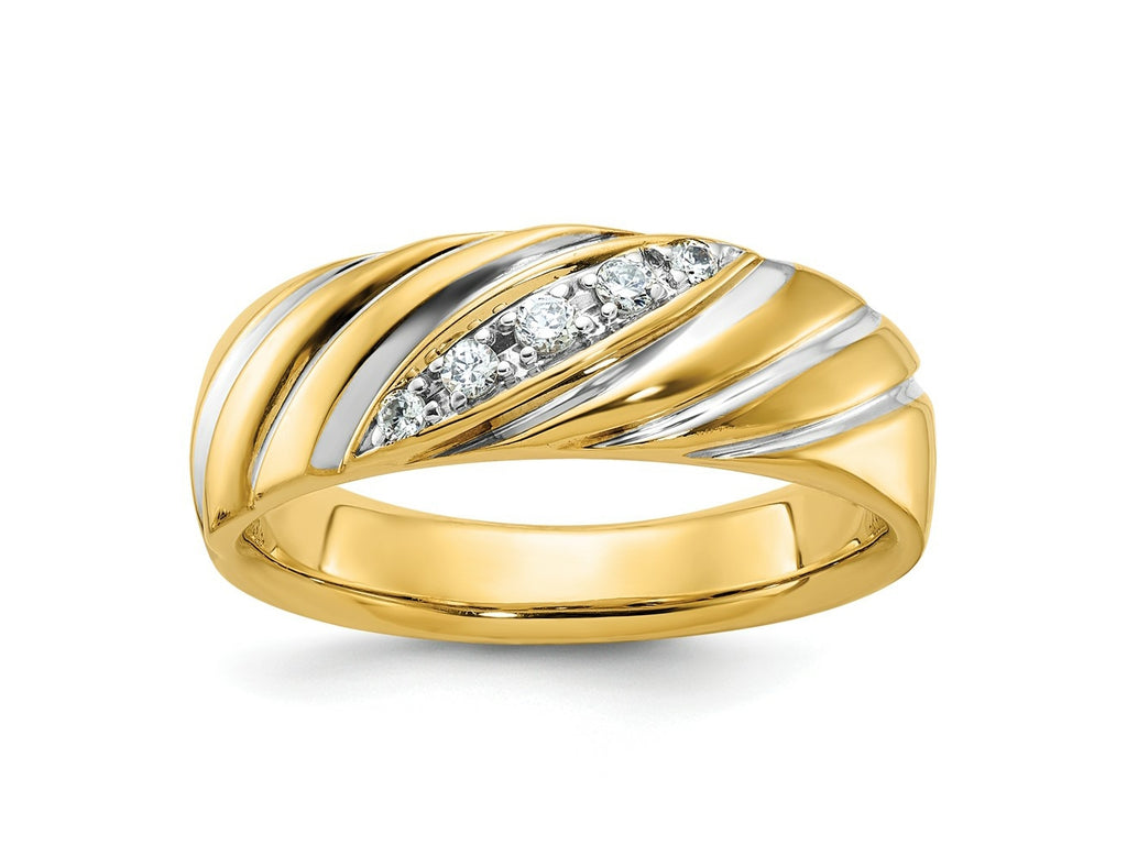 FJC Finejewelers 14 kt Yellow Gold with Rhodium Men's Polish/Grooved Lab Grown Diamonds Ring 7 mm