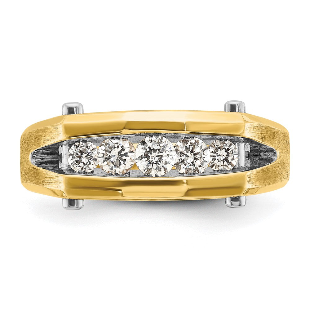 FJC Finejewelers 14 kt Two Tone Gold Men's Polished and Satin 5-Stone Lab Grown Diamonds Ring 7 mm