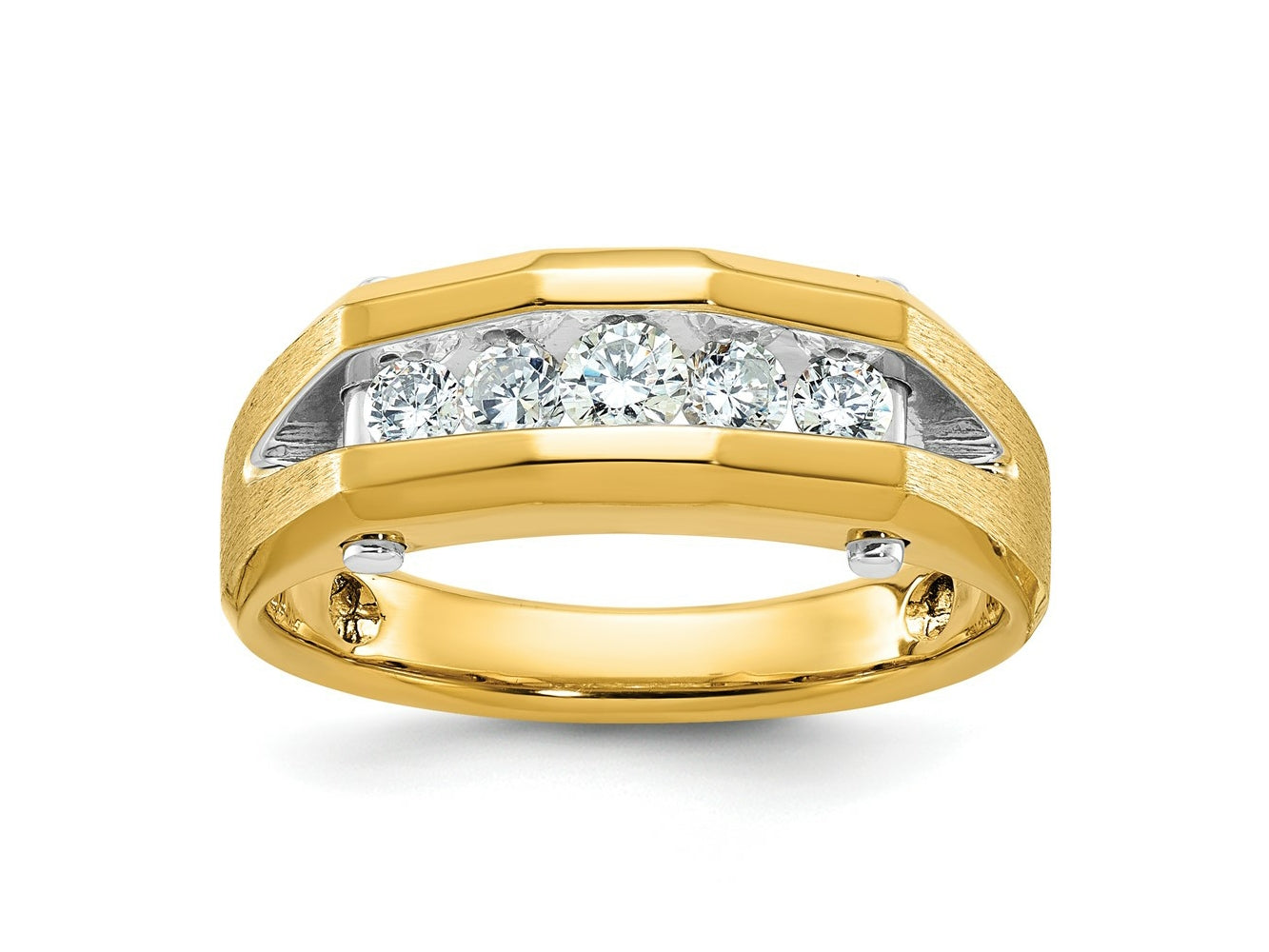 FJC Finejewelers 14 kt Two Tone Gold Men's Polished and Satin 5-Stone Lab Grown Diamonds Ring 7 mm