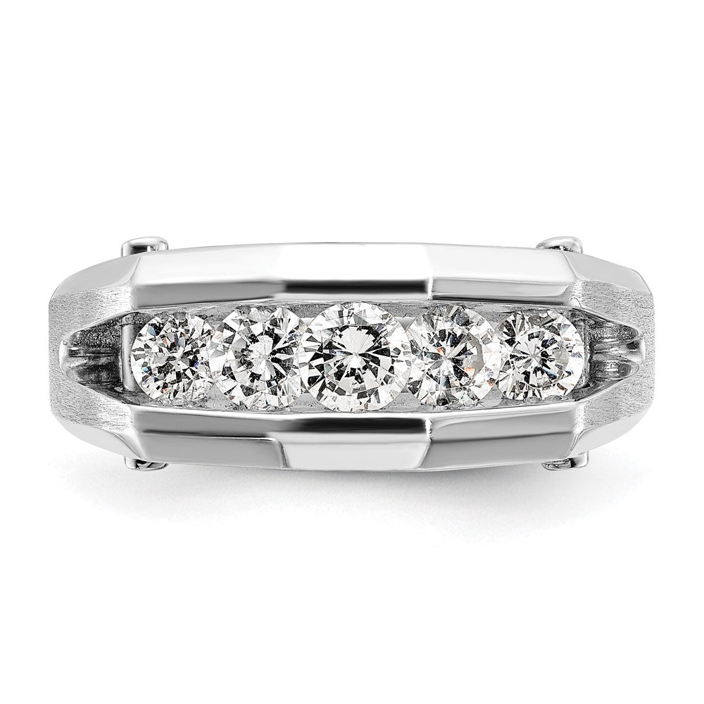 FJC Finejewelers 14 kt White Gold Men's Polished and Satin 5-Stone Lab Grown Diamonds Ring 8 mm