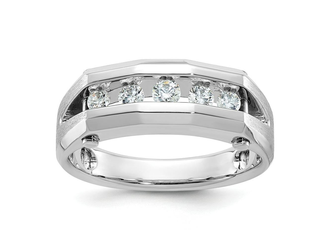 FJC Finejewelers 14 kt White Gold Men's Polished and Satin 5-Stone Lab Grown Diamonds Ring 8 mm