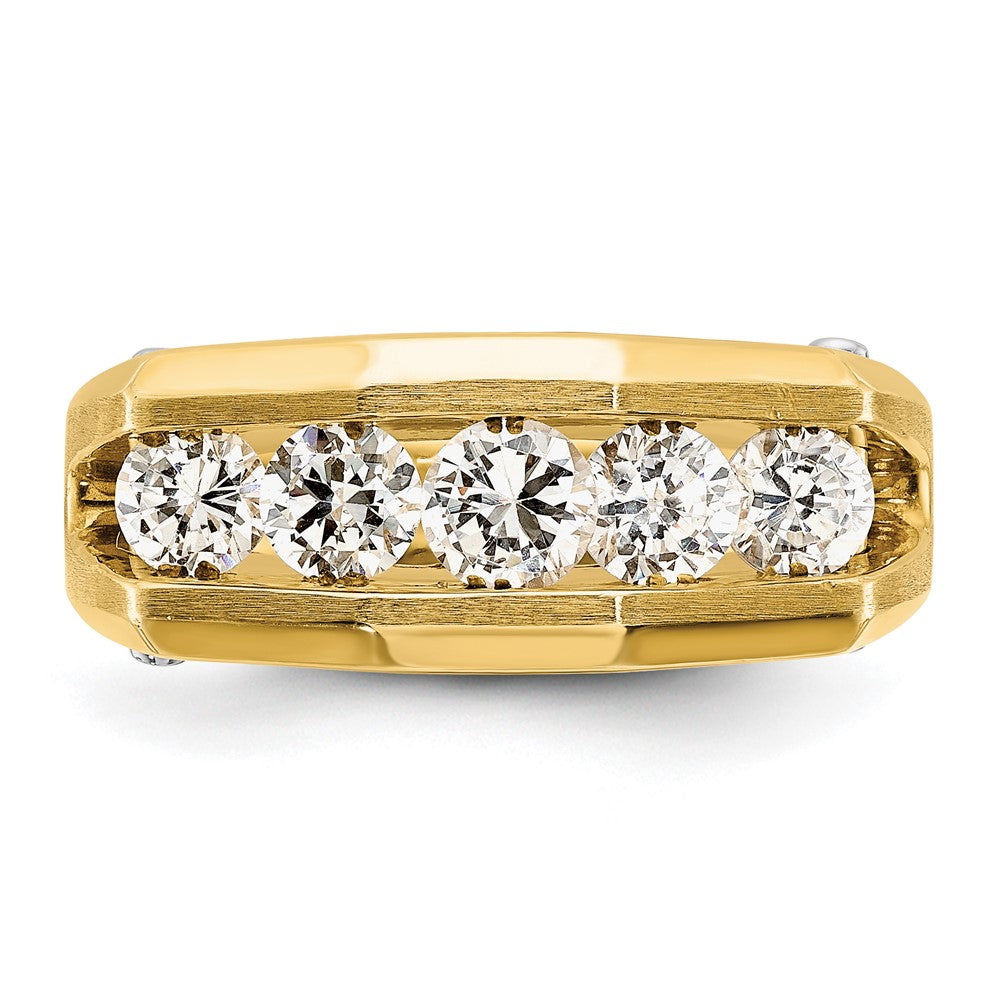 FJC Finejewelers 14 kt Two Tone Gold Men's Polished and Satin 5-Stone Lab Grown Diamonds Ring 9 mm