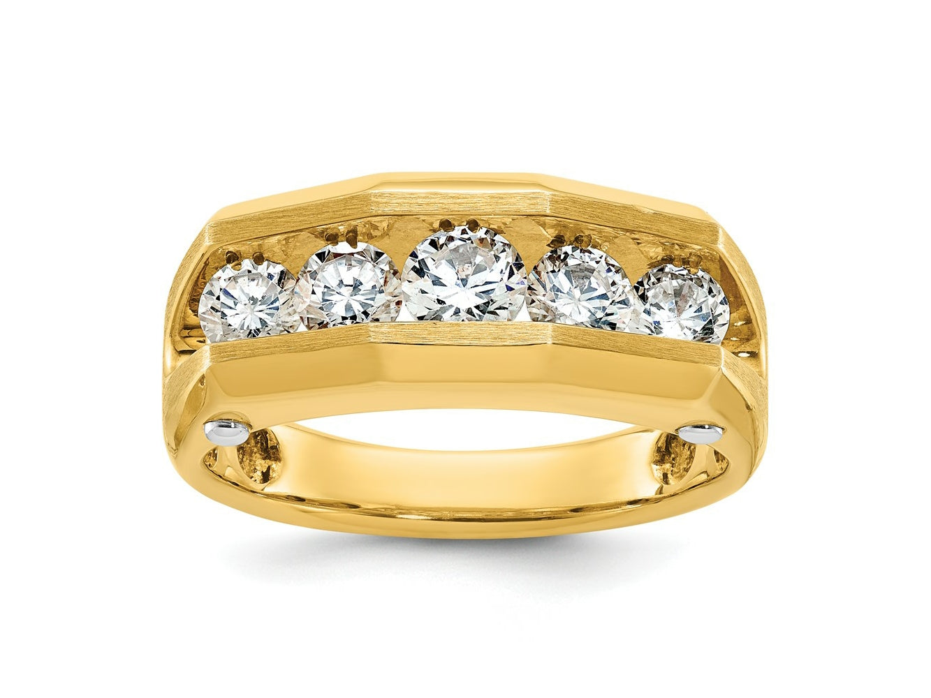 FJC Finejewelers 14 kt Two Tone Gold Men's Polished and Satin 5-Stone Lab Grown Diamonds Ring 9 mm