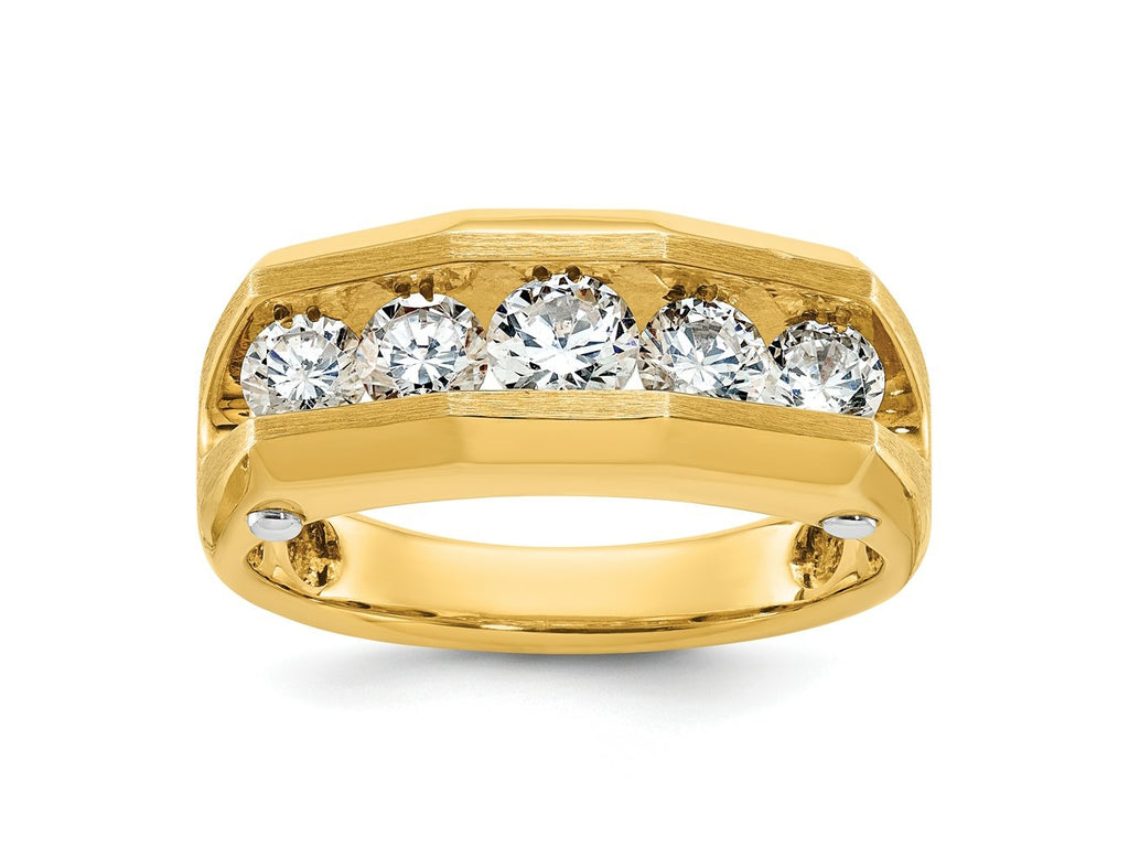 FJC Finejewelers 14 kt Two Tone Gold Men's Polished and Satin 5-Stone Lab Grown Diamonds Ring 9 mm