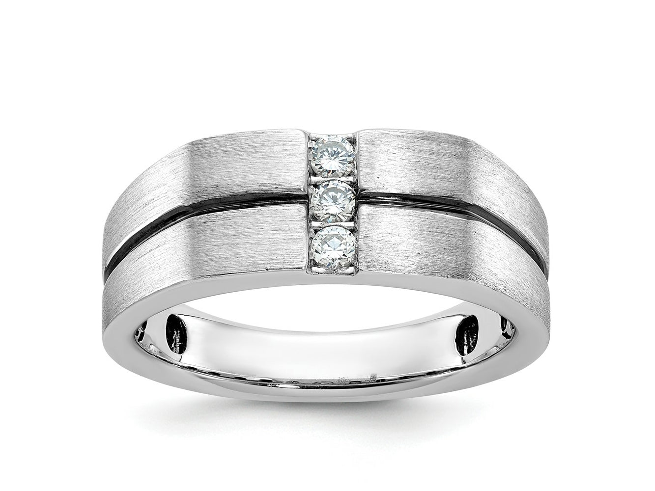 FJC Finejewelers 14 kt White Gold with Black Rhodium Men's Satin/Grooved Lab Grown Diamonds Ring 8 mm