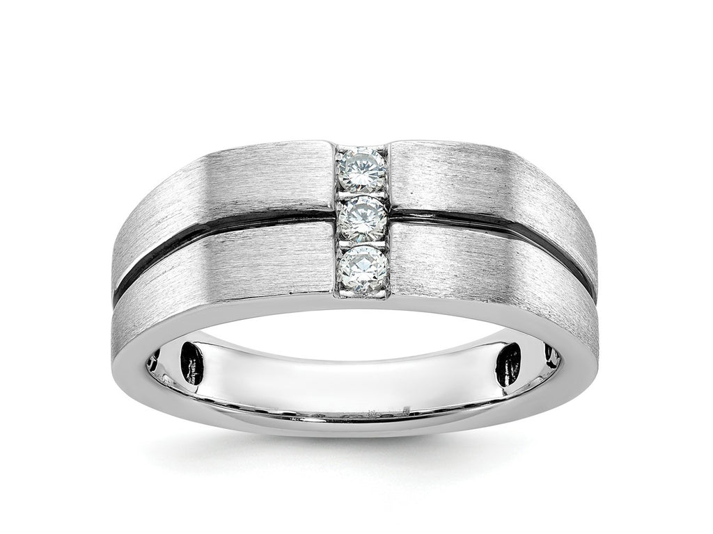 FJC Finejewelers 14 kt White Gold with Black Rhodium Men's Satin/Grooved Lab Grown Diamonds Ring 8 mm