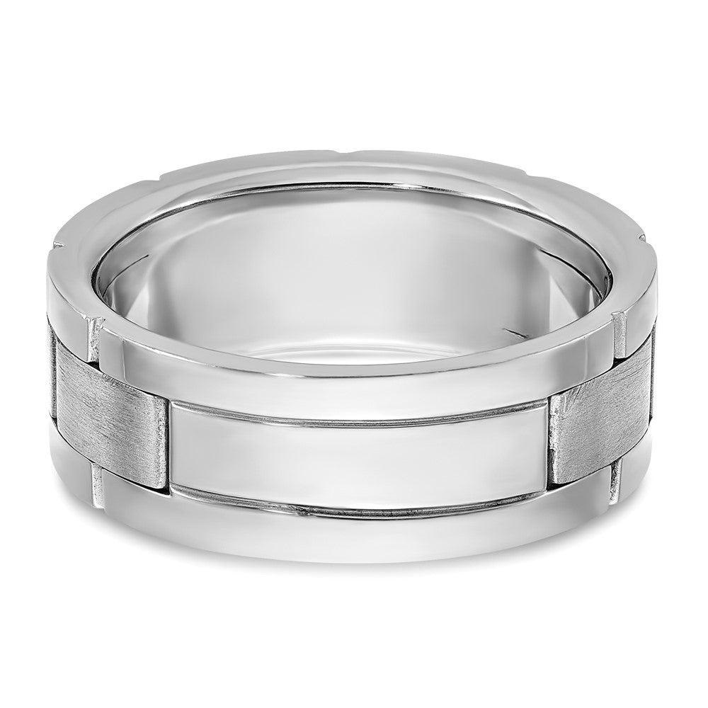 FJC Finejewelers 14 kt White Gold Men's Satin and Grooved 3-Stone Lab Grown Diamonds Ring 8 mm