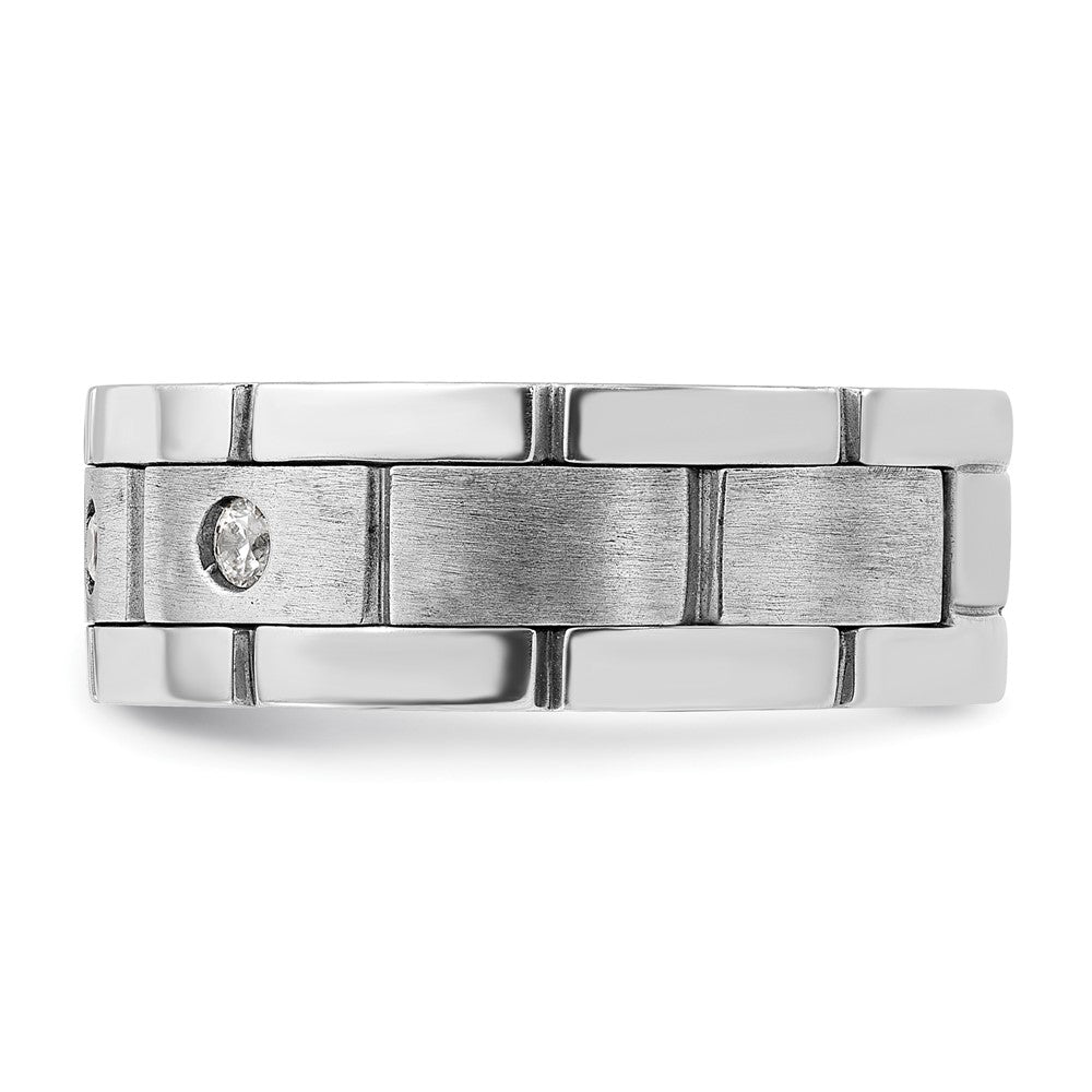 FJC Finejewelers 14 kt White Gold Men's Satin and Grooved 3-Stone Lab Grown Diamonds Ring 8 mm