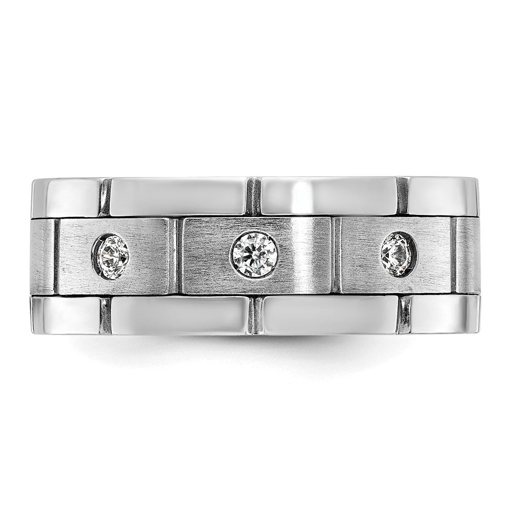 FJC Finejewelers 14 kt White Gold Men's Satin and Grooved 3-Stone Lab Grown Diamonds Ring 8 mm