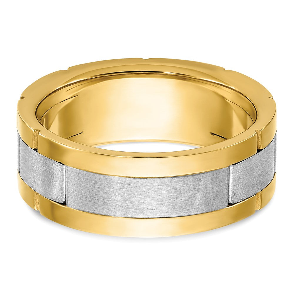 FJC Finejewelers 14 kt Two Tone Gold Men's Satin and Grooved 3-Stone Lab Grown Diamonds Ring 8 mm