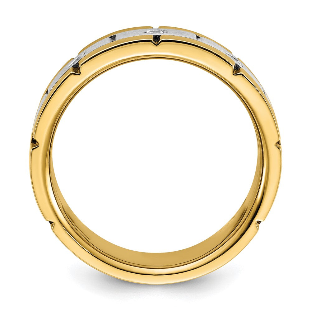 FJC Finejewelers 14 kt Two Tone Gold Men's Satin and Grooved 3-Stone Lab Grown Diamonds Ring 8 mm