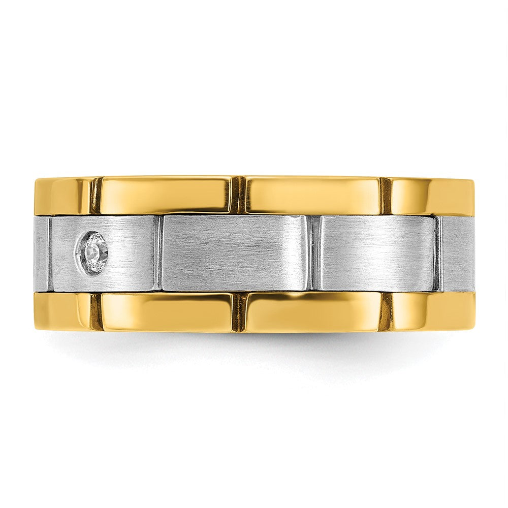 FJC Finejewelers 14 kt Two Tone Gold Men's Satin and Grooved 3-Stone Lab Grown Diamonds Ring 8 mm