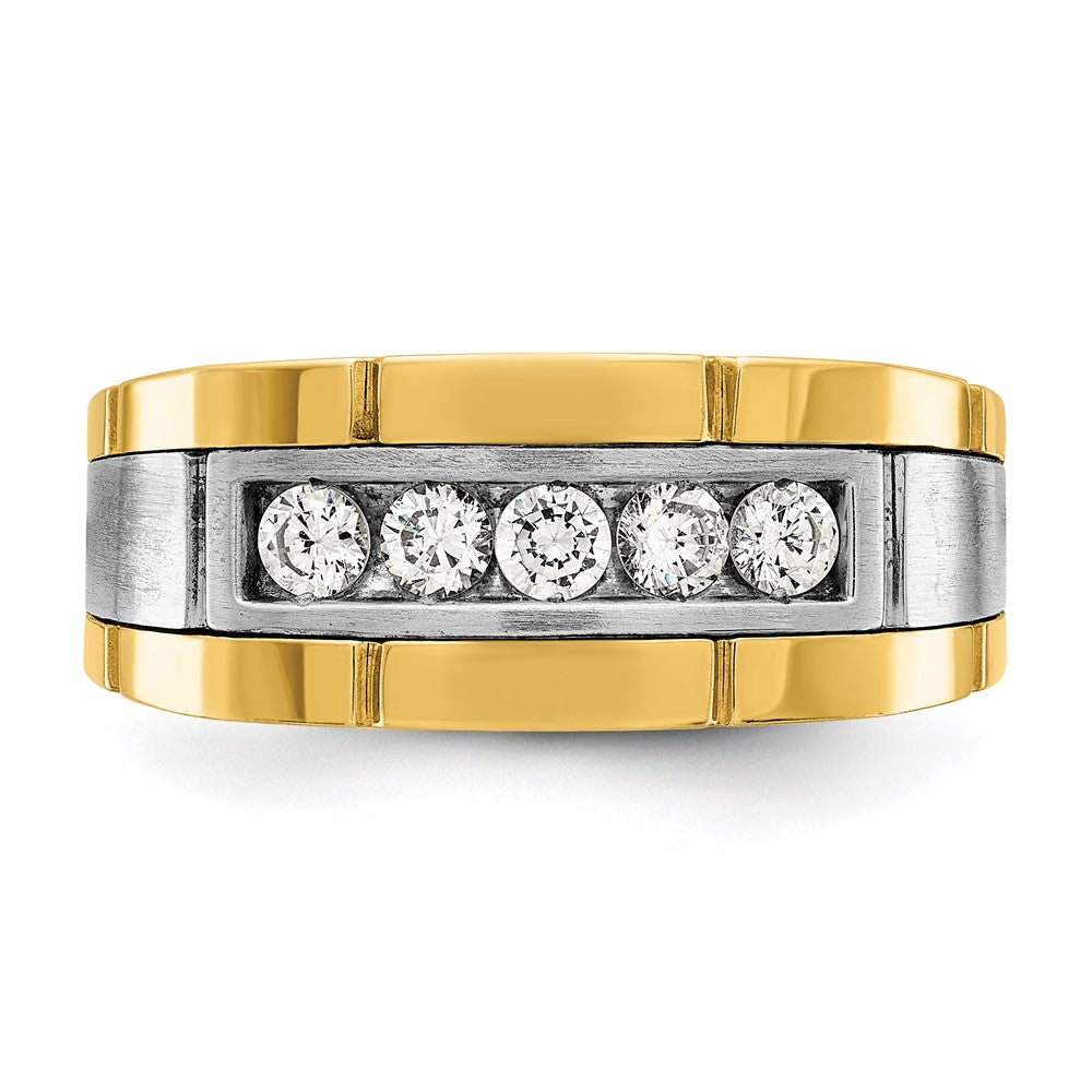 FJC Finejewelers 14 kt Two Tone Gold Men's Polished and Satin 5-Stone Lab Grown Diamonds Ring 9 mm