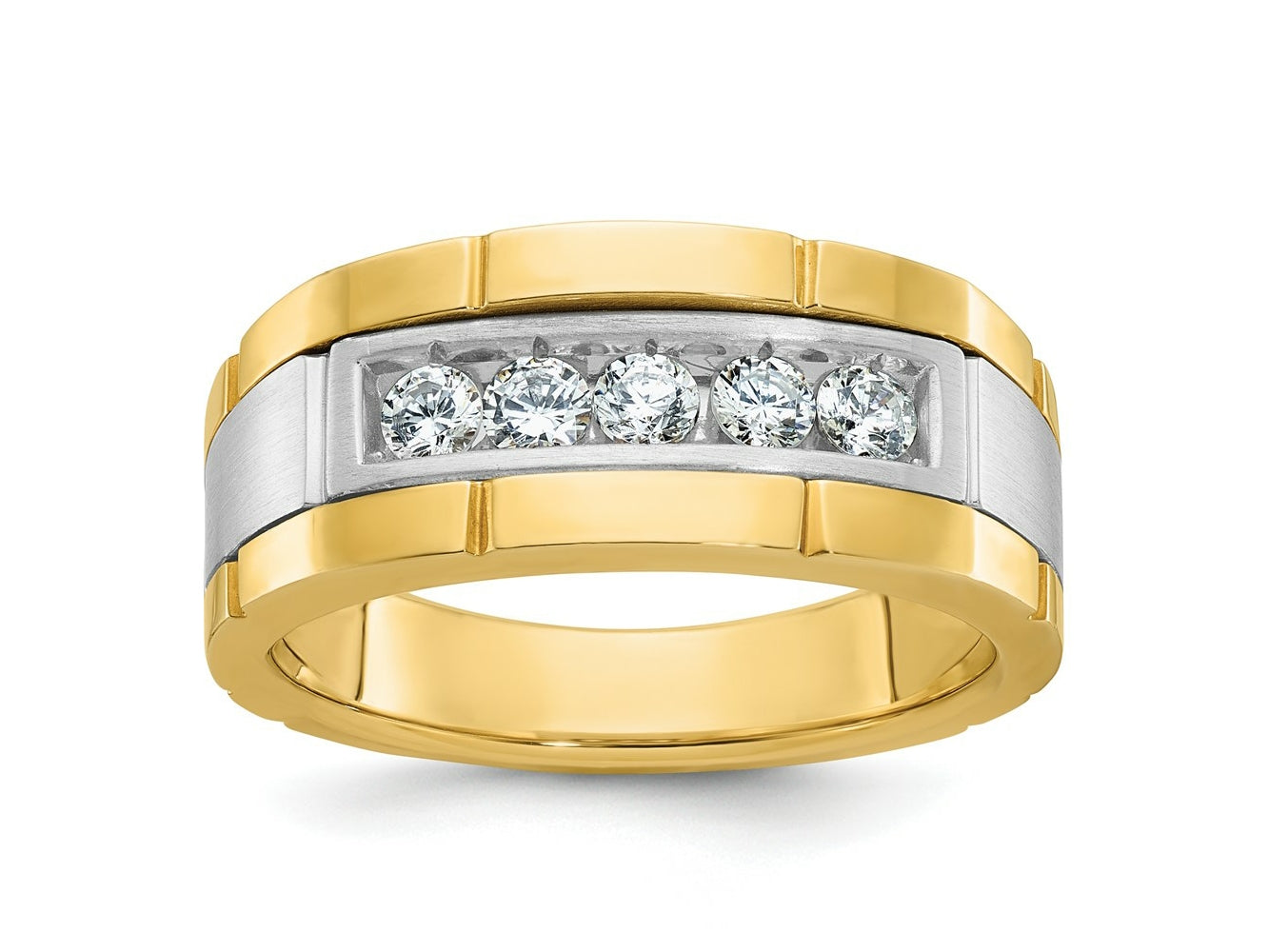 FJC Finejewelers 14 kt Two Tone Gold Men's Polished and Satin 5-Stone Lab Grown Diamonds Ring 9 mm