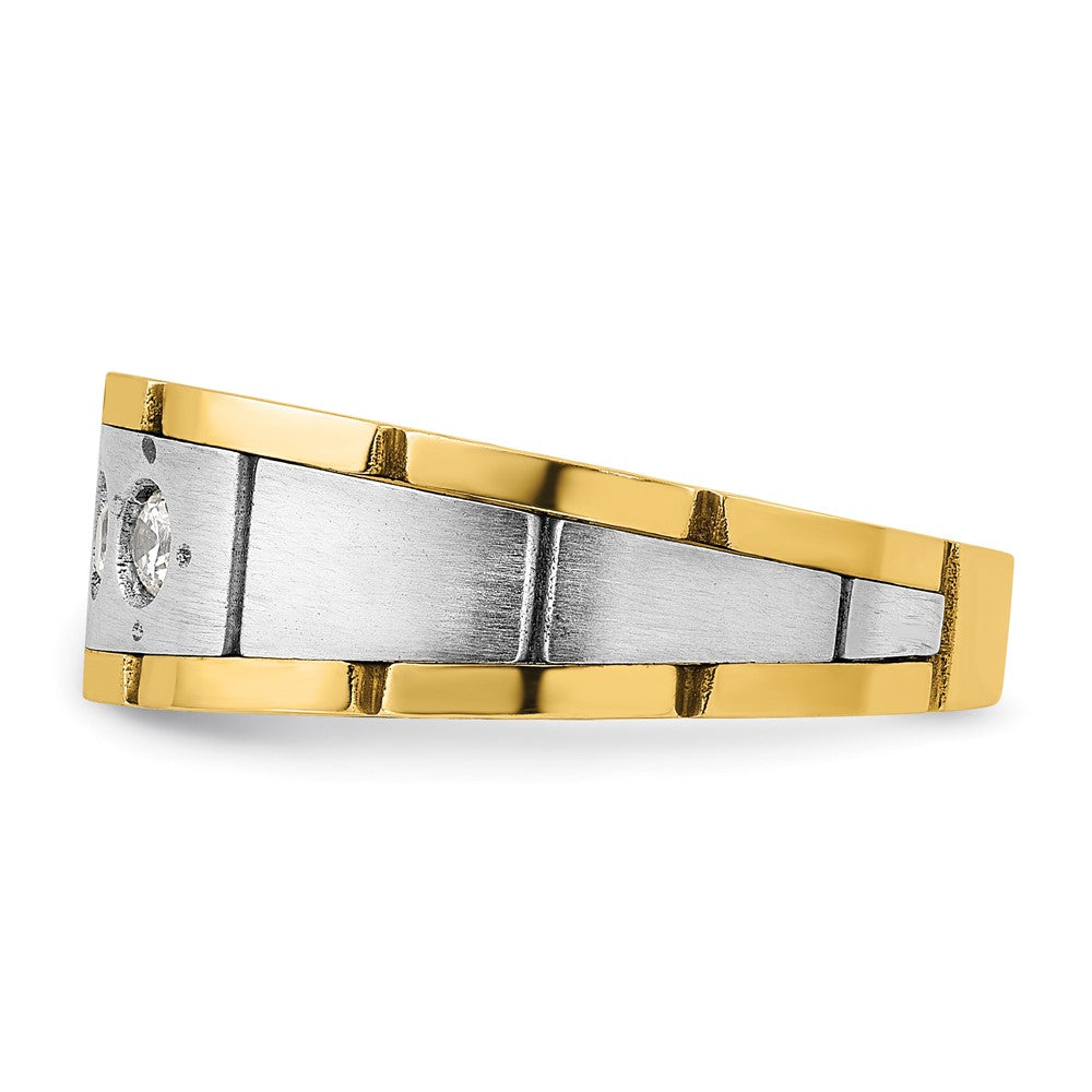FJC Finejewelers 14 kt Two Tone Gold Men's Polished and Satin 3-Stone Lab Grown Diamonds Ring 8 mm