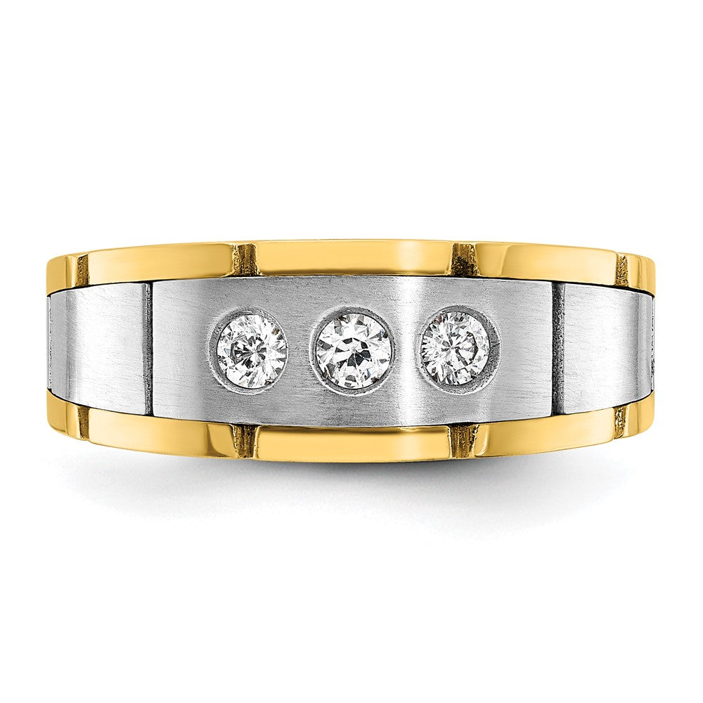FJC Finejewelers 14 kt Two Tone Gold Men's Polished and Satin 3-Stone Lab Grown Diamonds Ring 8 mm