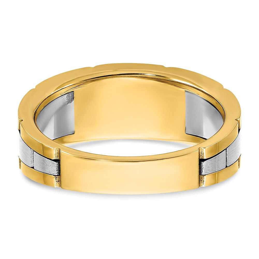 FJC Finejewelers 14 kt Two Tone Gold Men's Polished and Satin 3-Stone Lab Grown Diamonds Ring 8 mm
